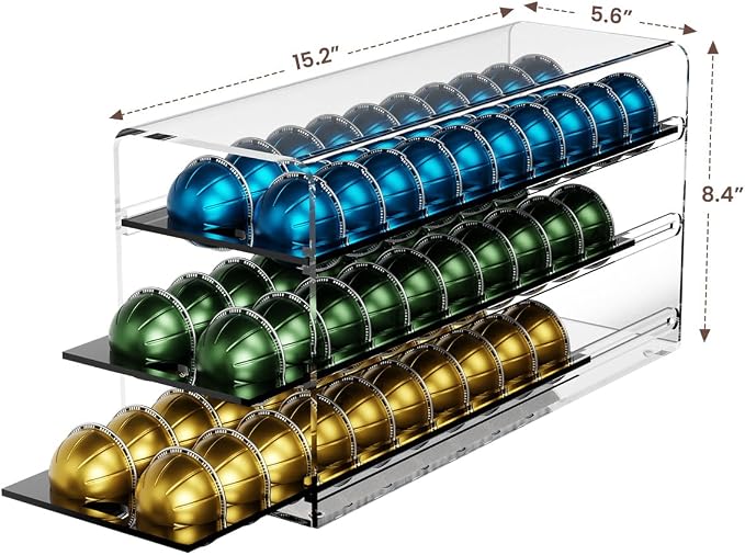Acrylic Coffee Pod Drawer for Nespresso Vertuo Capsules, 3 Tier 60 Capacity - Image 6