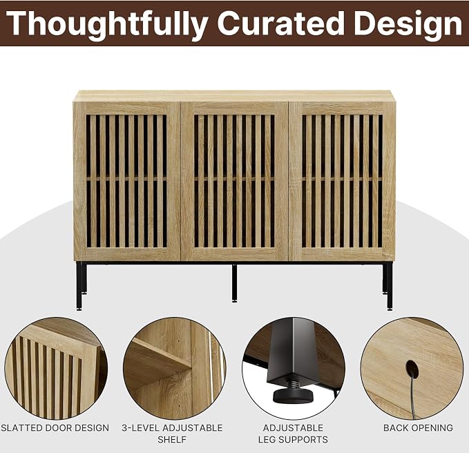 BVIUNTWO Buffet Cabinet with Storage, Sideboard Coffee Bar Cabinet with 3 Doors - Image 5