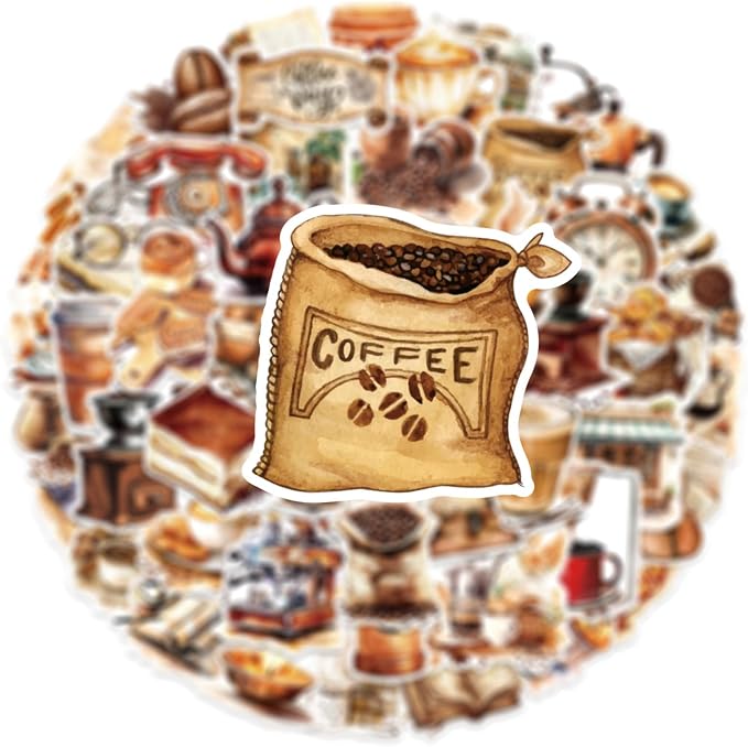 50PCS Coffee Stickers Funny Coffees Shop Stickers - Image 2