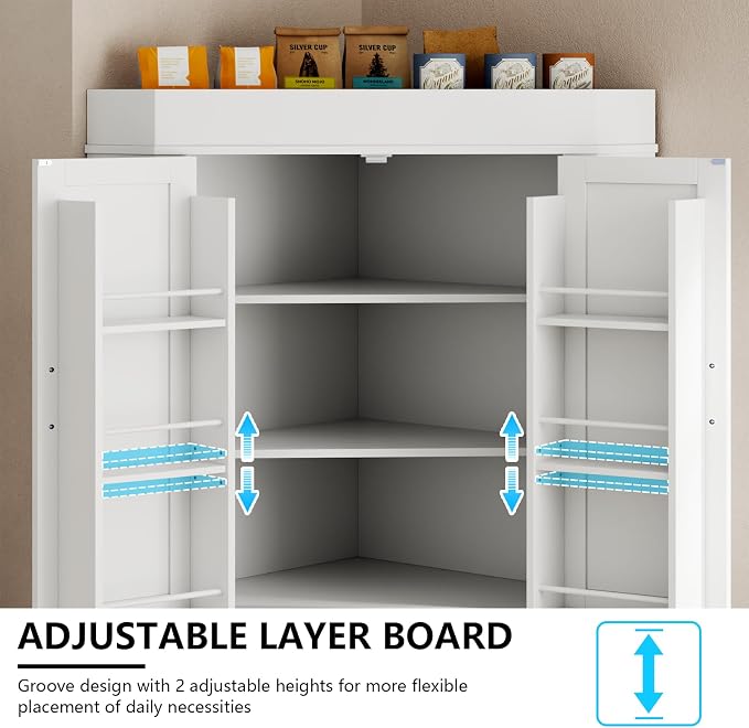 Gyfimoie Corner Cabinet, Kitchen Pantry Storage Cabinet, Freestanding Buffet - Image 5