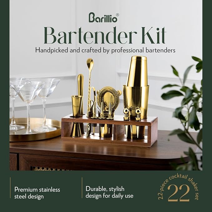 Barillio Gold Bartender Kit – 23-Piece Stainless-Steel Cocktail Shaker Set - Image 2