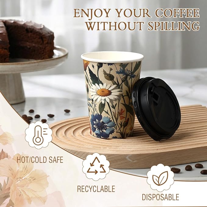 Remerry 100 Pcs 12oz Floral Disposable Coffee Cups - Image 3