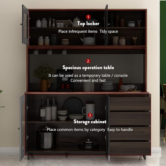 AGOTENI Large Kitchen Hutch Cabinet, Storage Cupboard Pantry - Image 5