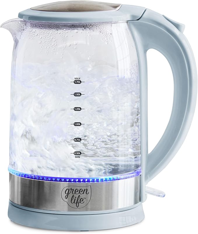 GreenLife 1.7 Liter Glass Electric Kettle, Easy One Touch Use, Quick Heating by GreenLife