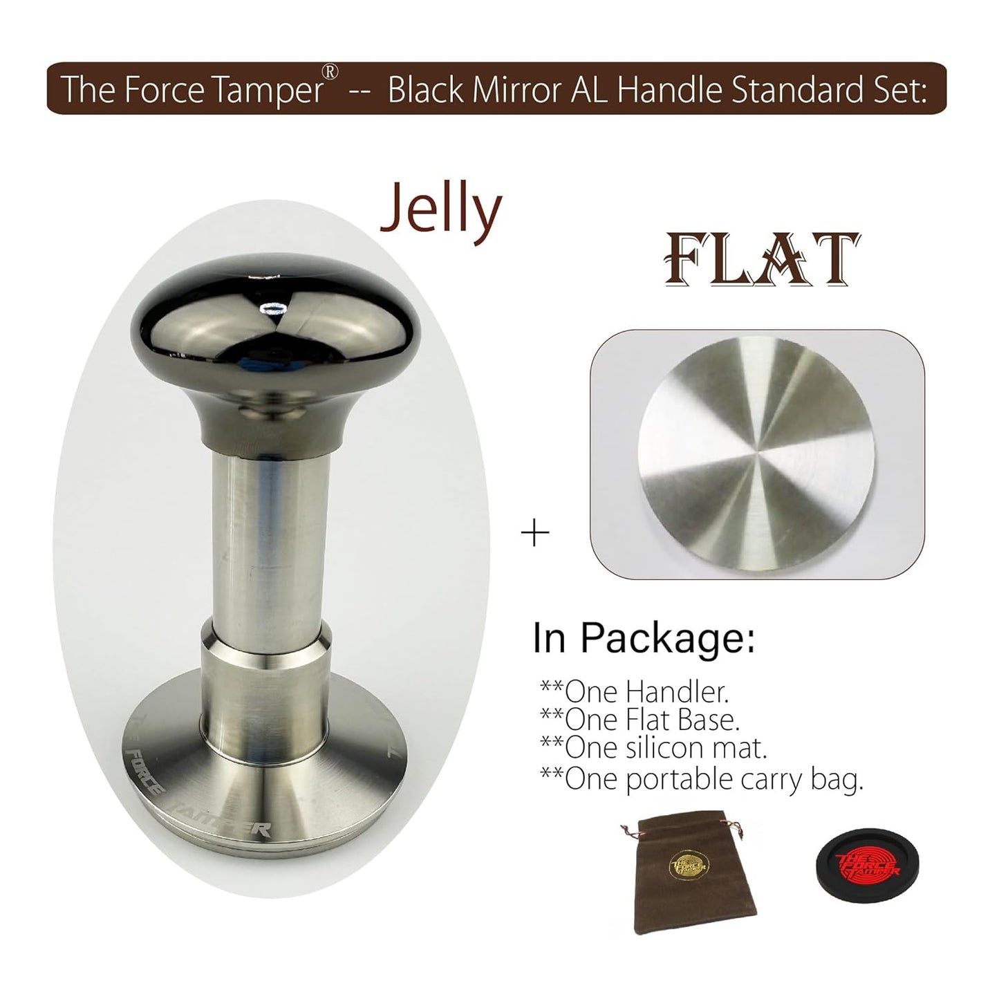 The Force Tamper Automatic Impact Adjustable Constant Pressure and Autoleveling Coffee Tamper Black Mirror Jellyfish AL Handle Set Pro (Standard Set, 58.35mm)