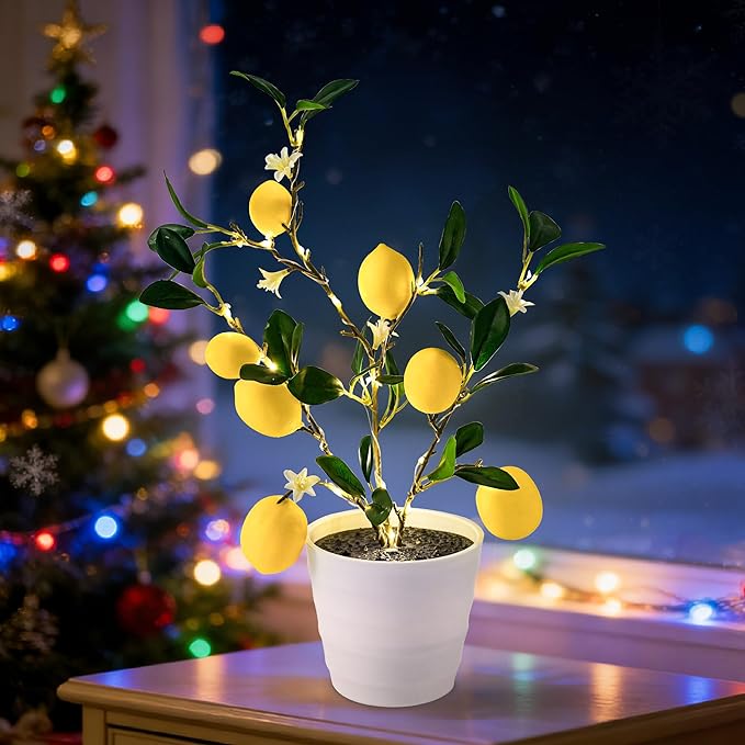 Artificial Lemon Tree Lamp Night Light, Lemon Lamp by Hibeauti