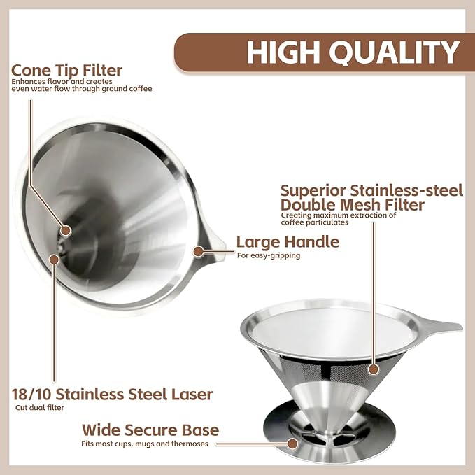 Pour Over Coffee Dripper Stainless Steel Coffee Filter Metal Cone Filter Extra - Image 4