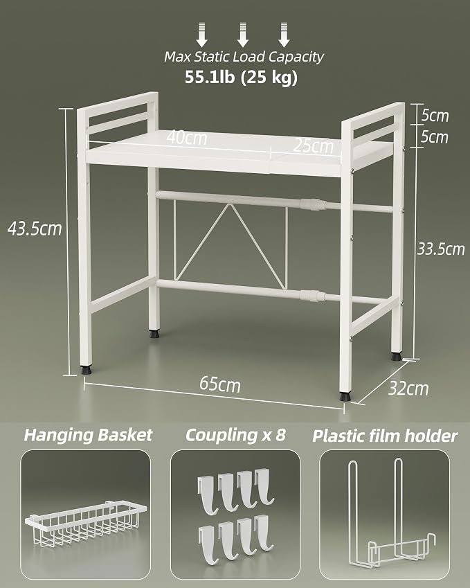 NETEL Expandable Microwave Stand, 2 Tier Metal Kitchen Countertop Organizer - Image 3