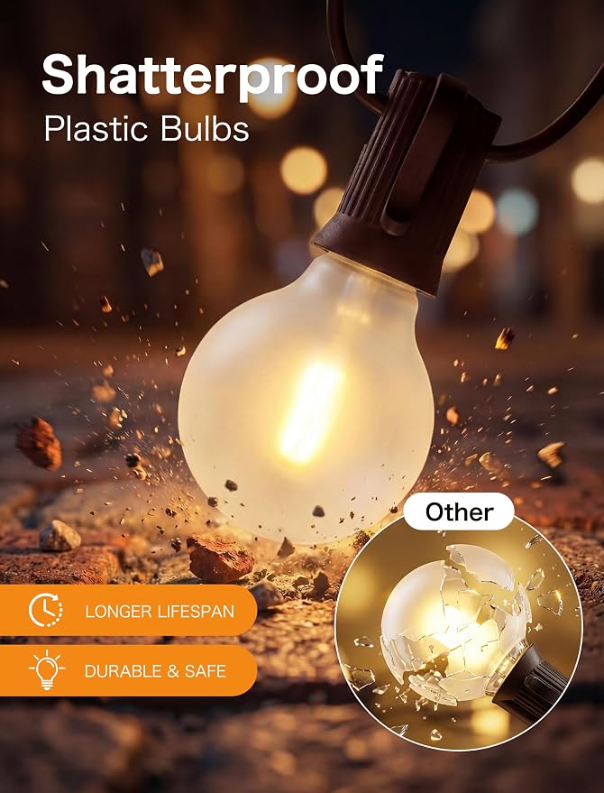 25FT Brown Outdoor String Lights, Shatterproof LED Globe String Lights - Image 5