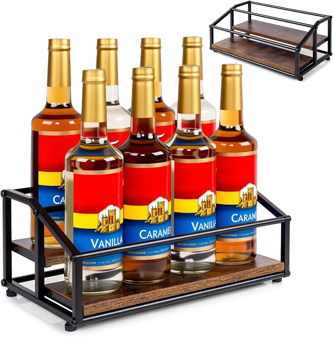 kimilus Coffee Syrup Organizer Rack, Liquor Bottle Display Shelf, 2 Tier 8 by kimilus