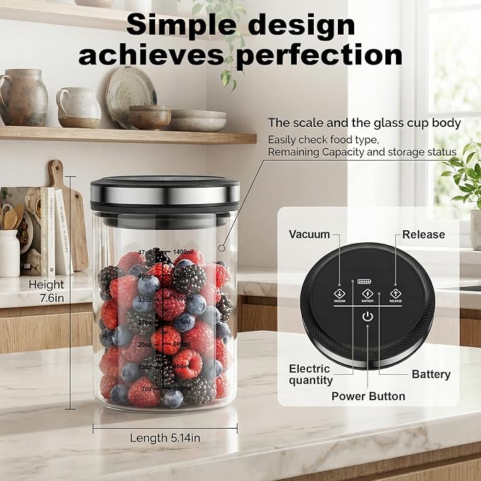 GVODE Vacuum Coffee Canister, 1.6-Liter Capacity | High Borosilicate Glass - Image 3