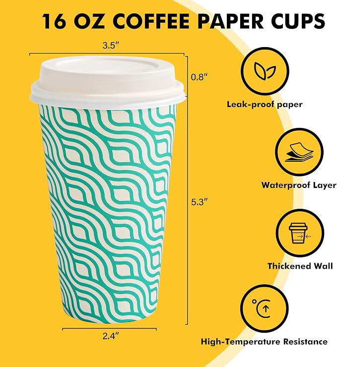 RACETOP 16 oz Paper Coffee Cups, 100 Pack Disposable Coffee Cups - Image 2