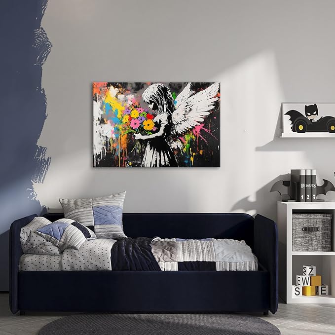 Abstract Graffiti Banksy Canvas Wall Art Banksy Angel Girls Decor Colorful - Image 4