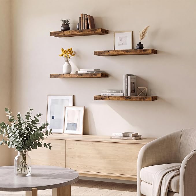 Fixwal Wood Floating Shelves, Wall Shelves Set of 4, Shelves - Image 6