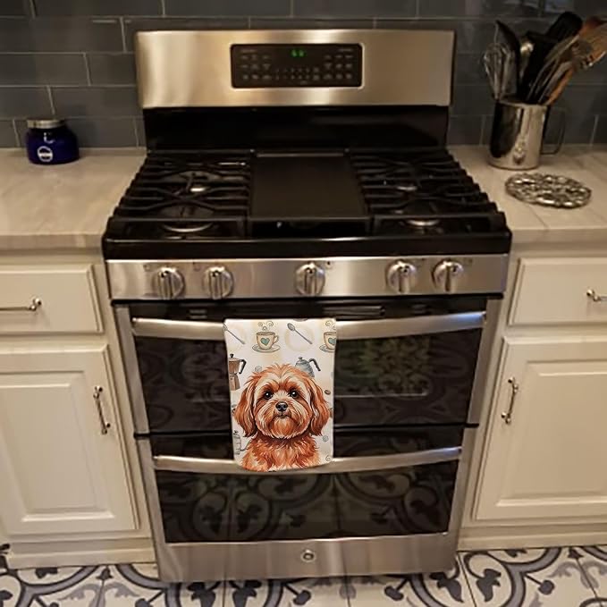 Caroline's Treasures Red Lhasa Apso Coffee Bar Kitchen Towel Velour Plush Front - Image 5
