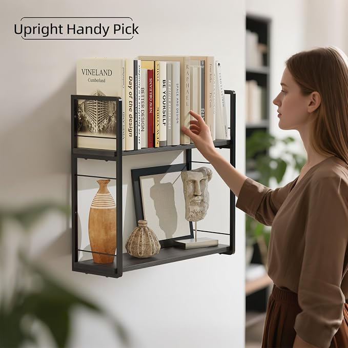 2-Layer Wall Bookshelf for Book Storage, Floating Book Shelves for Wall - Image 5
