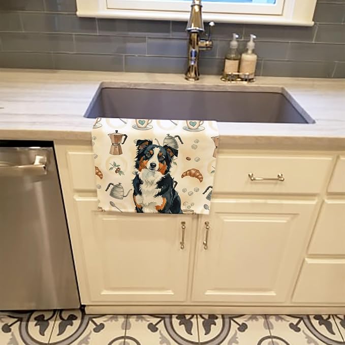 Caroline's Treasures Black Tri American Shepherd Coffee Bar Kitchen Towel - Image 2