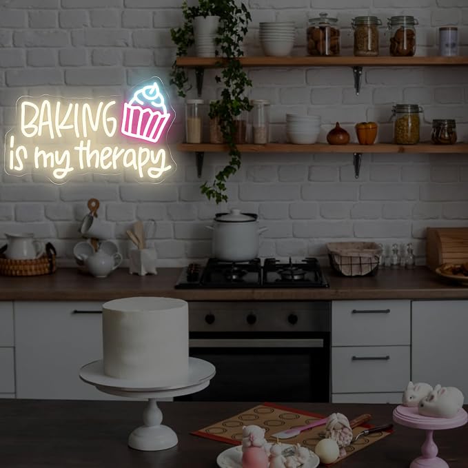 Baking Is My Therapy Neon Sign, Bakery Shop House LED Neon Light Cupcake Coffee - Image 5