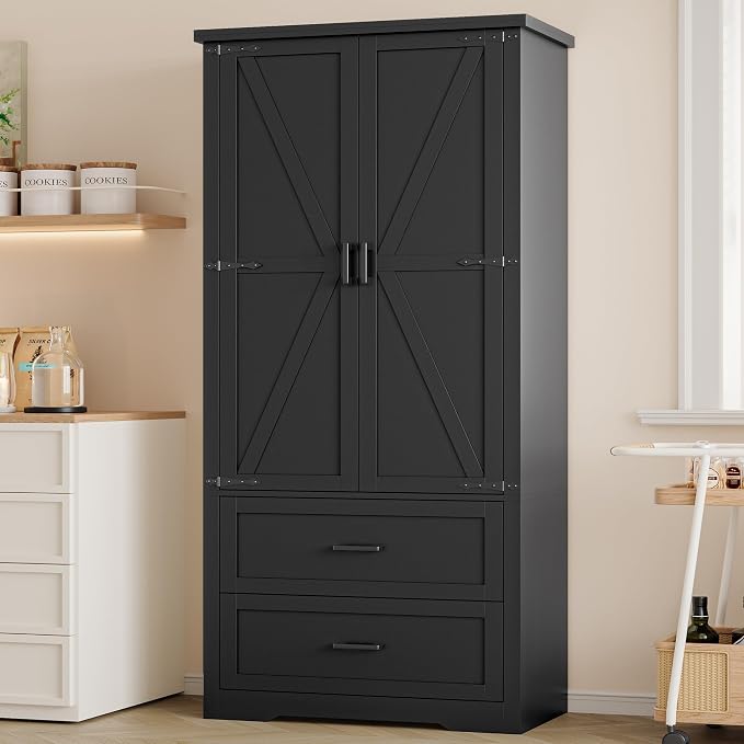 BORNOON Pantry Organizers and Storage Cabinet, 71” Barn Door White Kitchen by BORNOON