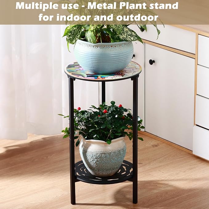 2 Packs Two-Tier Metal Round Side Table Set of Two Black Accent Coffee Tables - Image 9