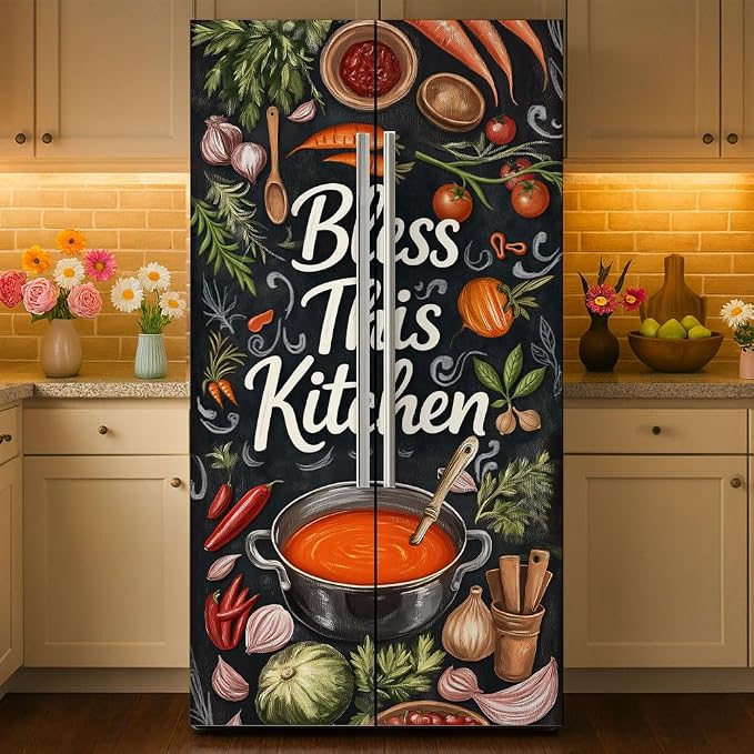 2 Pcs Vintage Kitchen Blessing Removable Refrigerator Wraps, Self-Adhesive by GOMAKERER