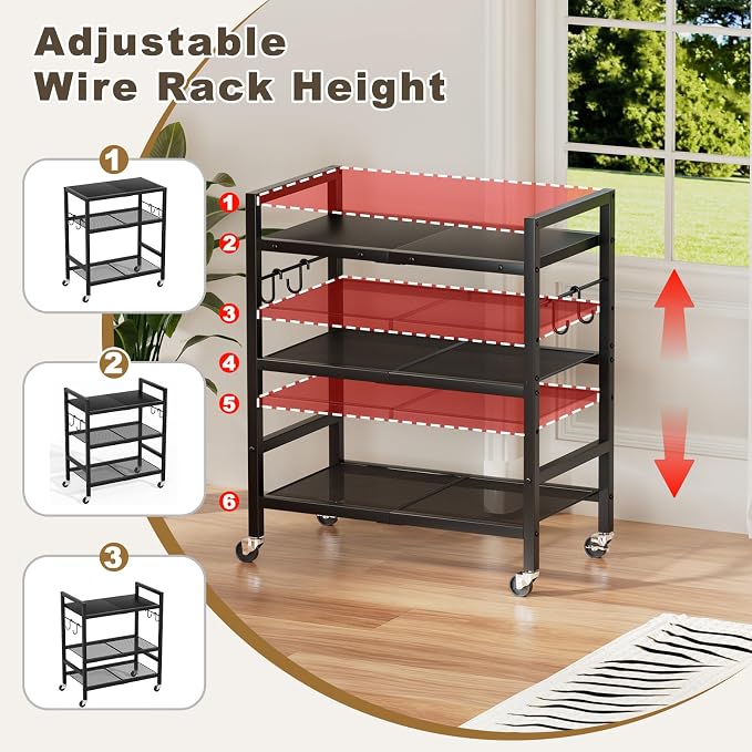 Rolling Kitchen Microwave Cart, 3 Tier Microwave Stand - Image 4