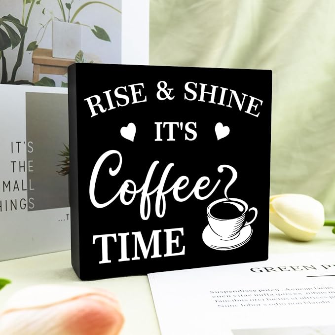 Coffee Bar Wood Box Sign Decor Rise and Shine - Image 2