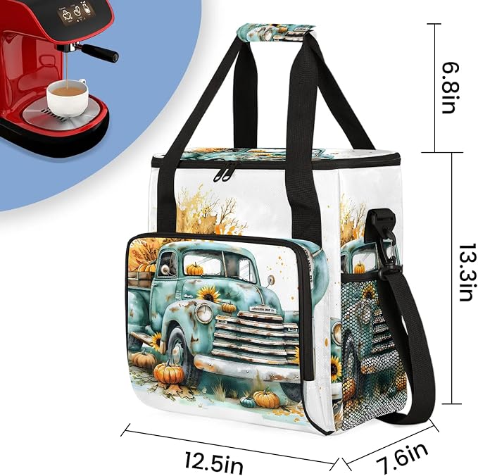 Truck Fall Pumpkin Sunflower Coffee Maker Carring Bag, Large Insulated Storage - Image 2