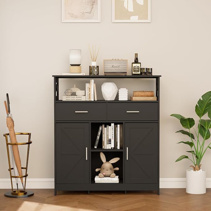 Coffee Bar Cabinet with Storage, 2 Doors and Adjustable Shelves, Freestanding - Image 2