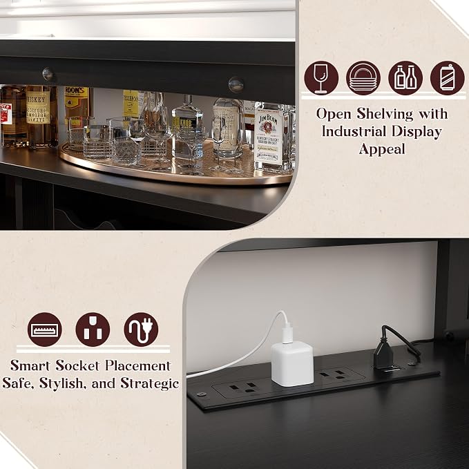 Armocity Farmhouse Coffee Bar Cabinet, Liquor Cabinet Bar - Image 5