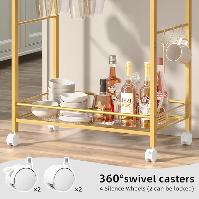 Joaxswe Bar Cart, Home Bar Serving Cart - Image 6
