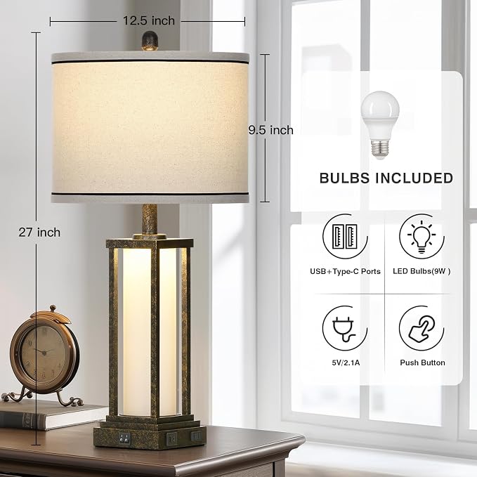 Cinkeda 27" Tall Vintage Table Lamp - Image 2