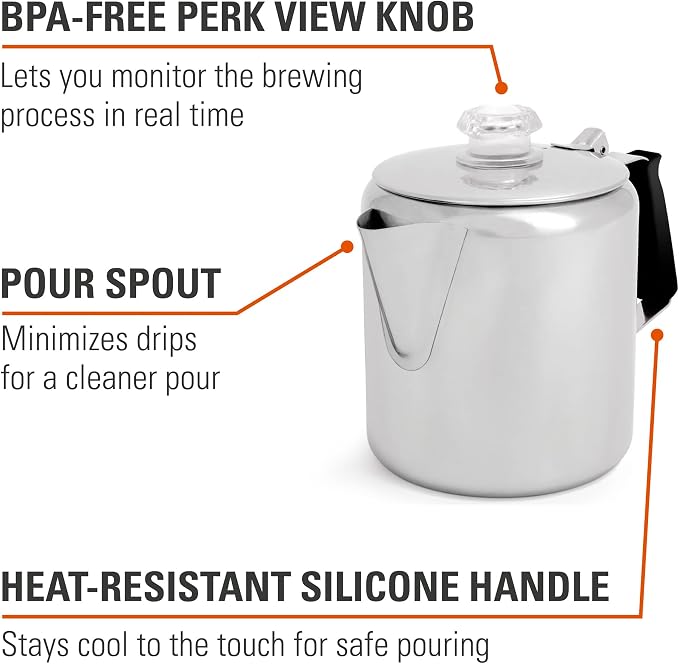 GSI Outdoors Percolator Coffee Pot I Glacier Stainless Steel - Image 4