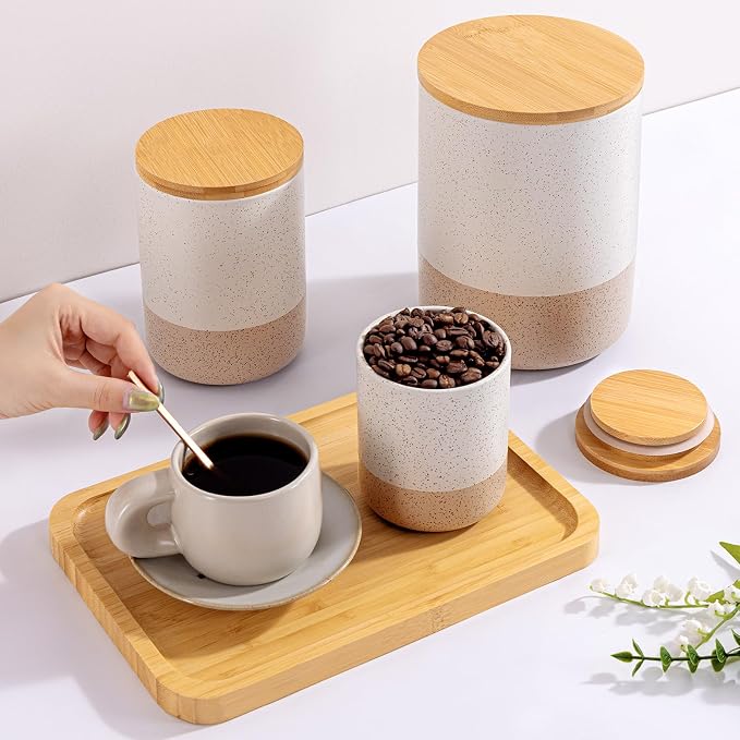 Yangbaga Canister Sets for Kitchen Counter, 80/40/20 OZ Large Ceramic Food - Image 5