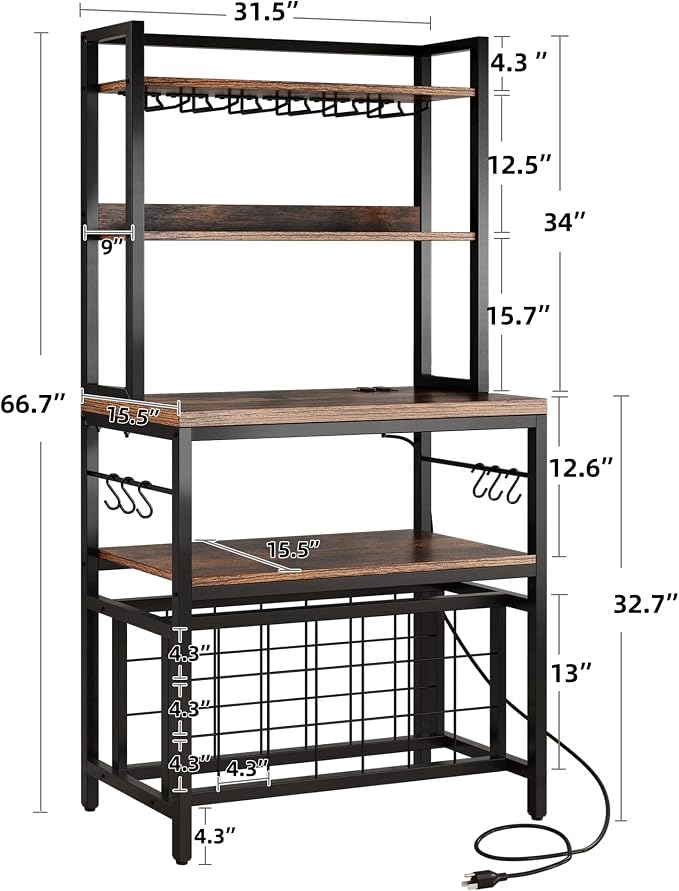 YITAHOME Kitchen Microwave Bakers Stand 31 Inches Wine Rack Free Standing Small - Image 2