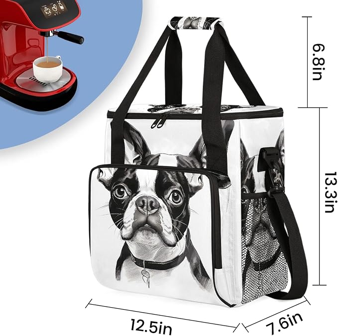 Bostonterrier Dog Coffee Maker Carring Bag, Large Insulated Storage Organizer - Image 2