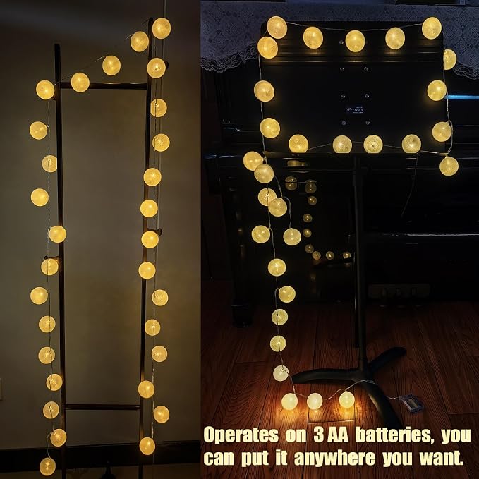 Gardeningwill 3M/10Ft 30 Warm White Ball LED Xmas Wedding Battery Operated - Image 6