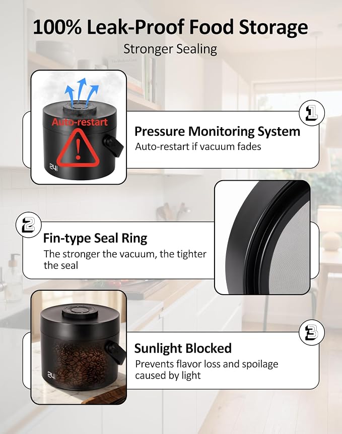 ROTTOGOON Auto Vacuum Coffee Canister, Rechargeable Airtight Coffee Container - Image 5
