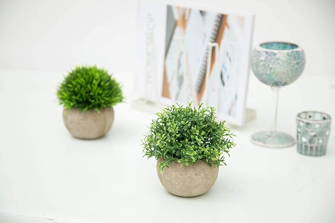 Velener 2Pcs Mini Artificial Boxwood Topiary Faux Plants Indoor- Small Fake - Image 5
