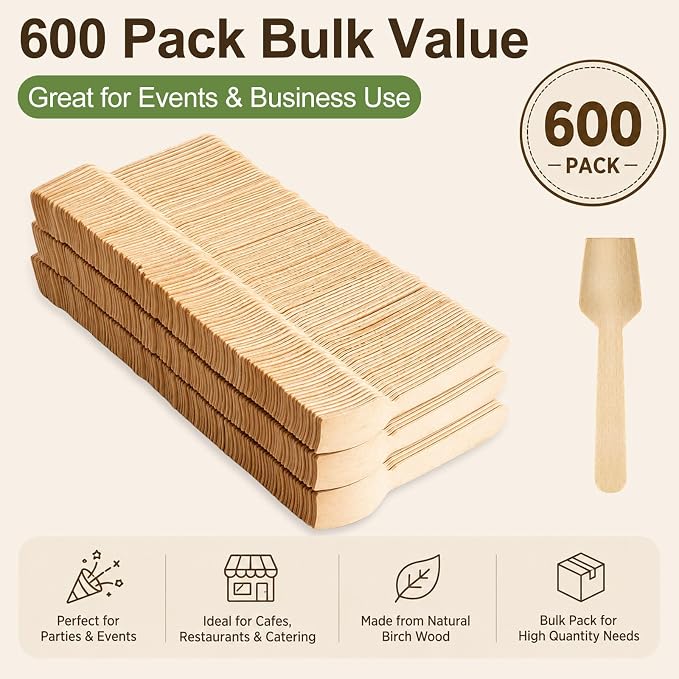 600 Pcs Mini Wooden Spoons, Disposable Birch Wood Tasting Spoons - Image 3