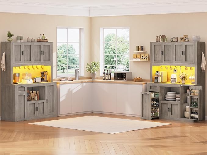 Itaar 71" Pantry Cabinet with Charging Station and LED Light, Kitchen Pantry - Image 9
