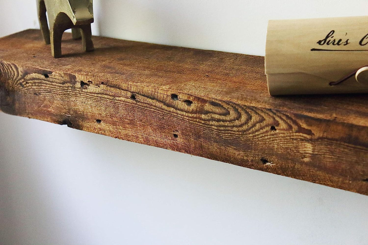 Modern Timber Craft Reclaimed Wood Fireplace Mantel Shelf | Solid Rustic American Barnwood with Floating Shelf Brackets | 2.75" Thickness | 60" L x 8" D, Rustic Original - Oiled