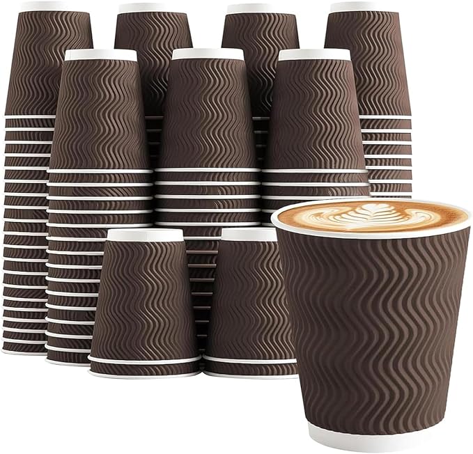 Clawsoff 150 Pack 8 oz Coffee Cups, Disposable Corrugated Insulated Ripple Wall by BuyNow