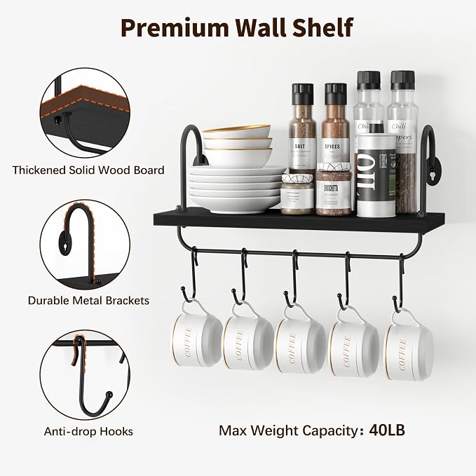Olakee Floating Wall Shelves for Kitchen Bathroom Coffee Nook - Image 4