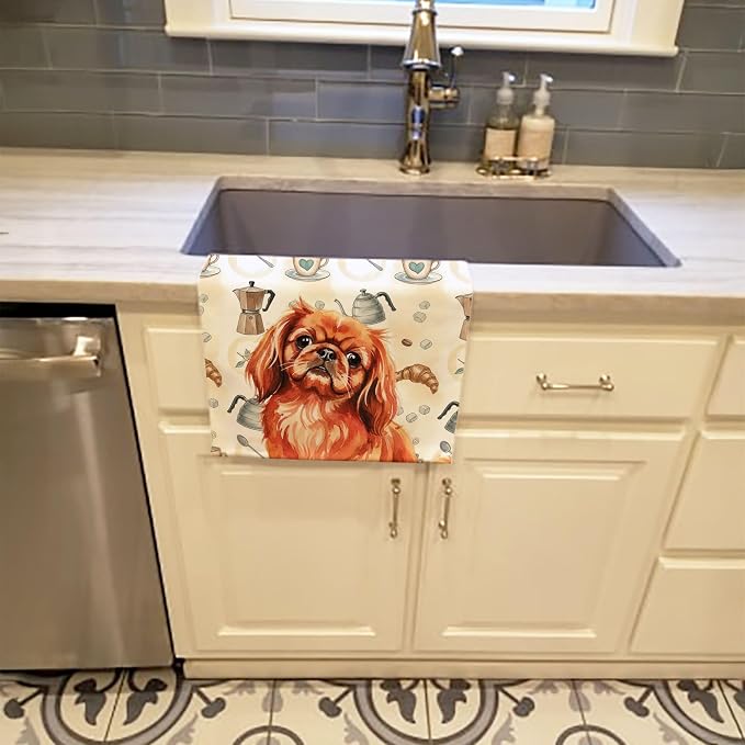 Caroline's Treasures Red Pekingese Coffee Bar Kitchen Towel Velour Plush Front - Image 2