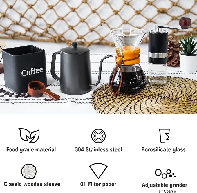 SOTECH Pour Over Coffee Maker Set Portable Pour Over Set-Manual Coffee Grinder - Image 4