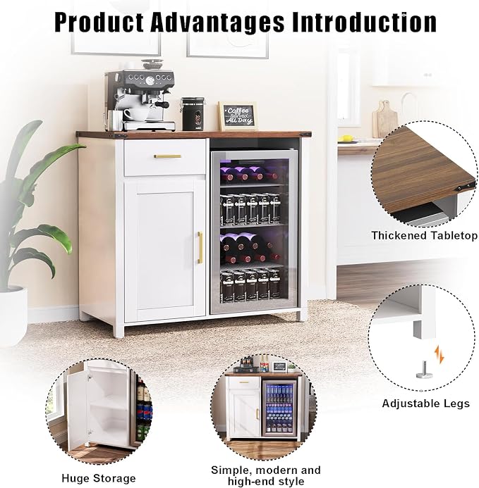 GDLF Coffee Bar with Mini Fridge Space, Mini Fridge Cabinet Stand，Liquor Wine - Image 7