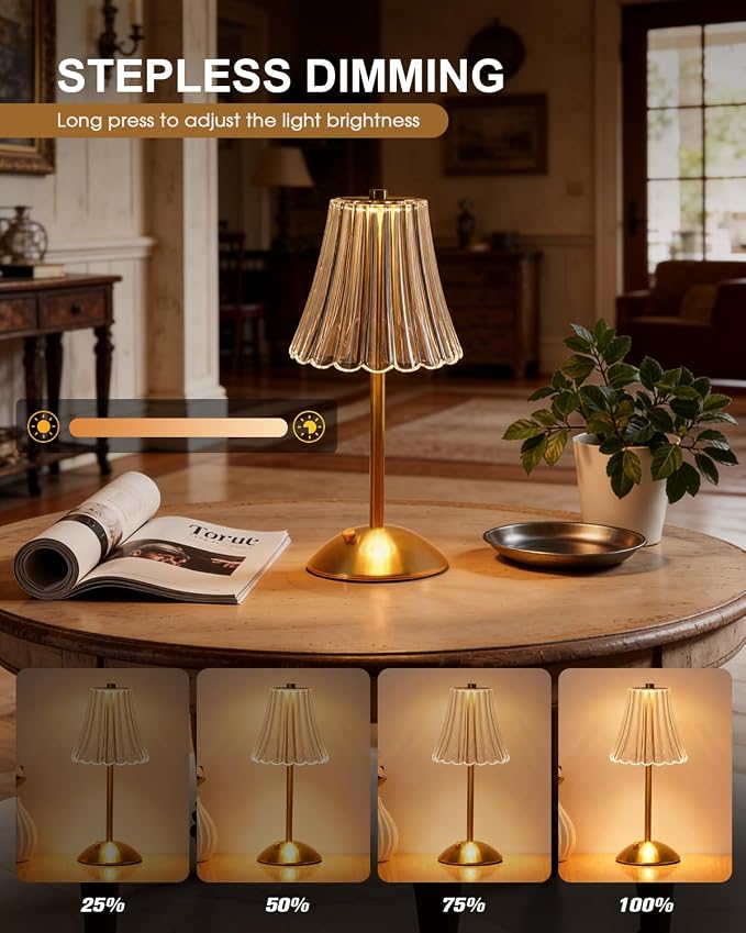 Nusogon Rechargeable Cordless Table Lamp, Touch Control Crystal Desk Lamp - Image 4