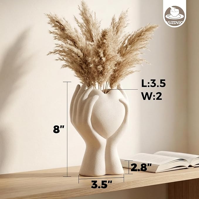 8 Inch Heart Hand White Ceramic Vase - Image 3