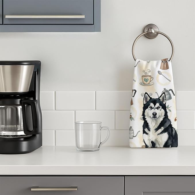 Caroline's Treasures Black and White Alaskan Malamute Coffee Bar Kitchen Towel - Image 3